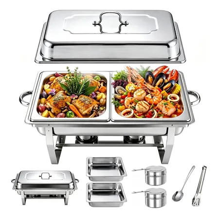Rechaud Inox 11l Banho Maria 2 Cubas Buffet Com Fogareiro