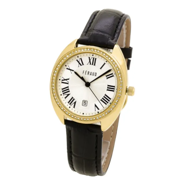 Reloj Feraud F5517 Cristales Swrovski Acero Cuero Garantía