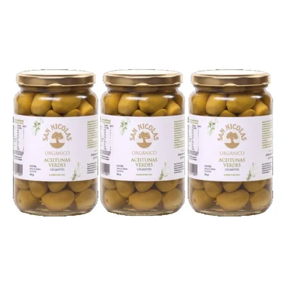3 X Aceitunas Verdes Gigantes San Nicolás X 500gr- Orgánicas