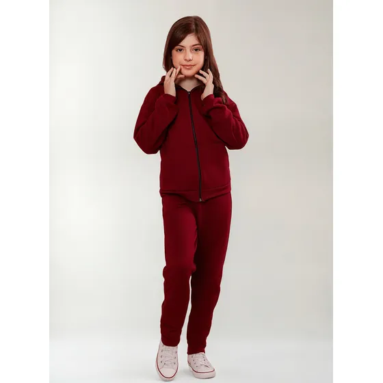 Conjunto De Moletom Infantil Vinho Blusa E Calça Ziper Touca
