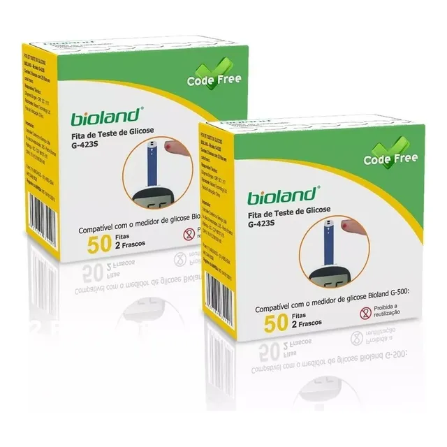100 Tiras De Teste Fitas Para Glicemia Bioland (2 Cx C/ 50 )