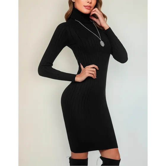 Vestido Morley Cuello Alto Ajustado Manga Larga - Otec