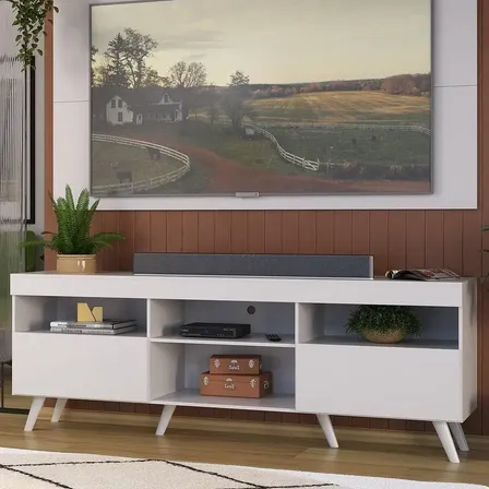 Rack c/ Painel TV até 65" Home Sala Retrô Flórida Multimóveis Branco