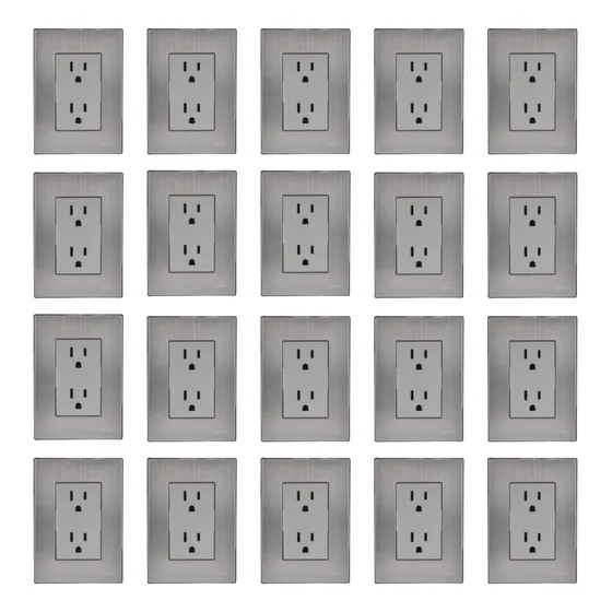 20 Pzs. Enchufe Doble De Acero Inoxidable Plata