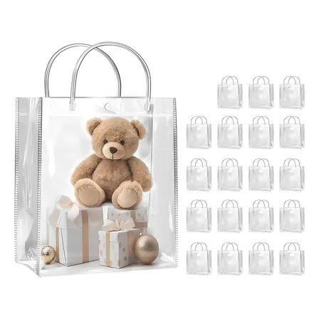 Kit 20 Plástico Pvc Para Presente Com Alça E Botão 20x20x8cm Cor Transparente