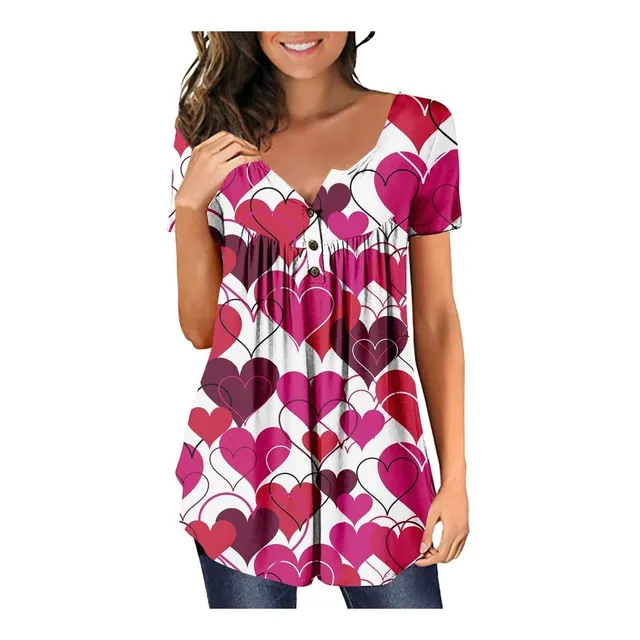 Blusa Henley Manga Larga Cuello V Boton Para Dia San Mujer