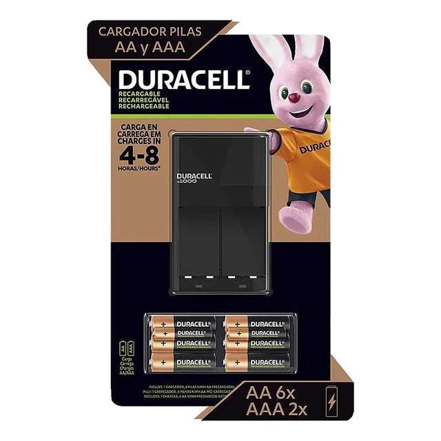 1 Cargador para Pilas Recargables Duracell; 6 baterias AA y 2 bateria AAA recargables