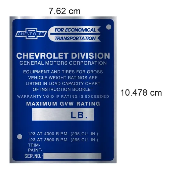 Placa Serial Vin Chevrolet Pick Ups Autos