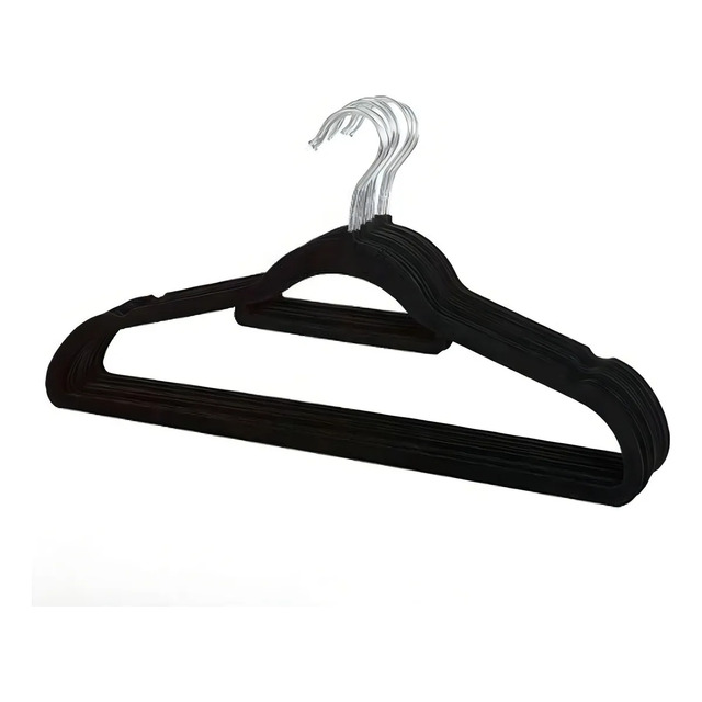 Kit 10 Cabides Veludo Adulto Antideslizante Preto Aveludado Preto Kit 10 Cabides Veludo Adulto Antideslizante Preto Aveludado Preto