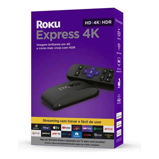 Roku Express 4k | Dispositivo De Streaming Hd/4k/hdr Com Controle Remoto Simples E BotÔes De Atalho. Inclui Cabo HdmiŸ Premium Roku Express 4k | Dispositivo De Streaming Hd/4k/hdr Com Controle Remoto Simples E BotÔes De Atalho. Inclui Cabo HdmiŸ Premium