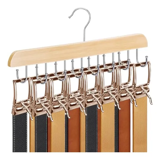 Percha Para Cinturon De Madera14 Ganchos, Giratorio 360