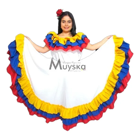 Traje Típico Cumbia Colombia Blanco Tallas 2-4 Niña
