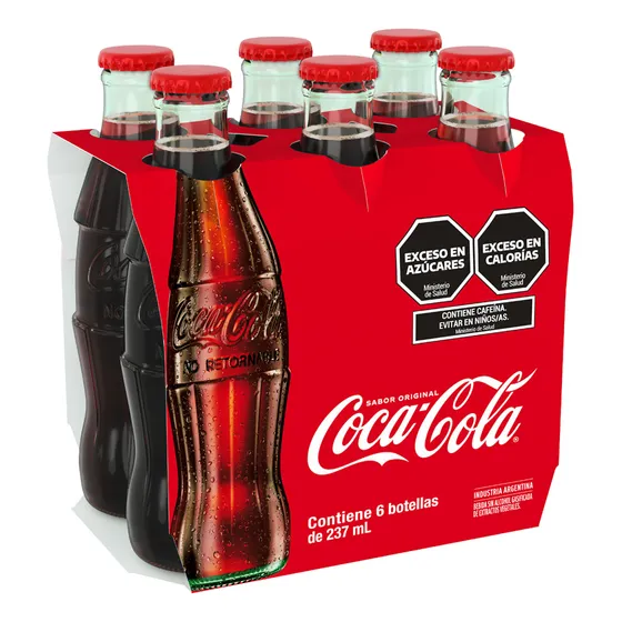 Nuevo! Pack X6 Coca Cola Original Botella Vidrio 237ml