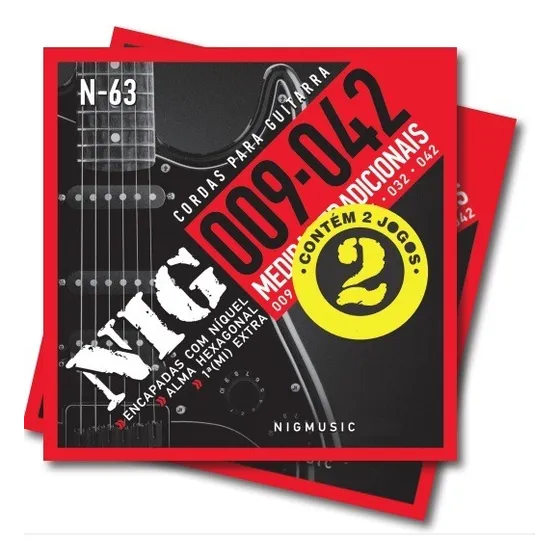 2 Encordoamentos Nig .09 Para Guitarra - Acompanha Mi Extra