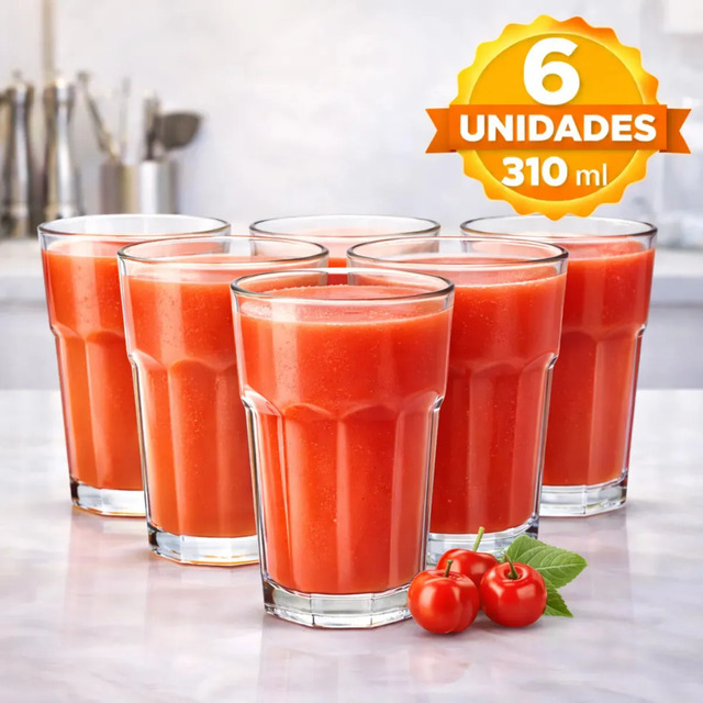Jogo De Copos De Vidro Grosso 310ml Kit 6 Unidades Transparente Água E Suco Vapt Vupt