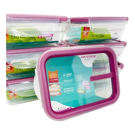 Kit 5 Potes Com Trava Empilháveis Organizador 330ml Marmita