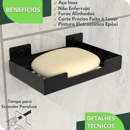 Porta Sabonete Para Banheiro Saboneteira Parede Preto ELG Porta Sabonete Para Banheiro Saboneteira Parede Preto ELG
