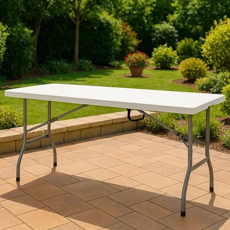 Mesa Dobrável 180cm Maleta Jardim Varanda Rocalia Em Hdpe Branco