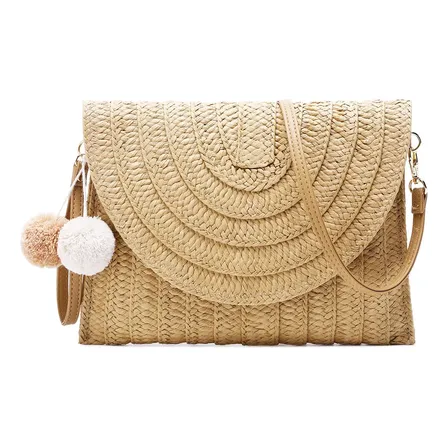 Bolsa De Palha Praia Feminina Bolsa Transversal Cor Bege