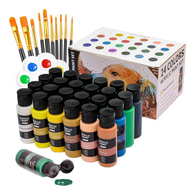 Kit De Pintura Acrílica De 24 Colores, 60 Ml Y Brocha De Ace