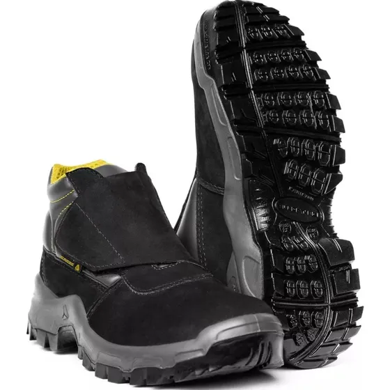 Bota Botina Nobuck Couro Velcro Impermeável Bico Pvc Com Ca
