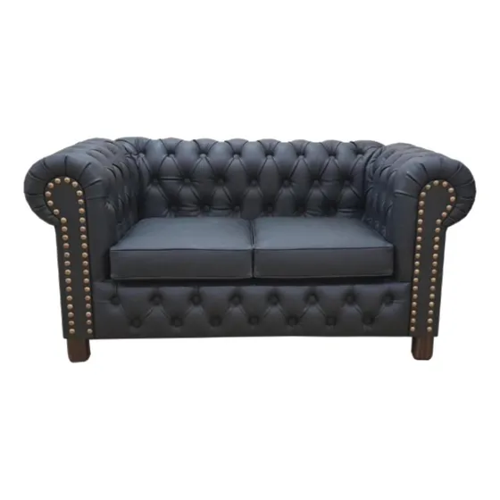 Bufalosin Chesterfield de 2 cuerpos tela cuerina talampaya color negro