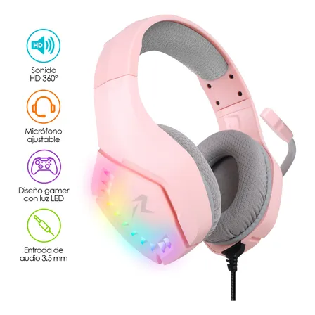 Audifonos De Diadema Gamer Rosas Hd Luz Led G5600 Redlemon Color Rosa