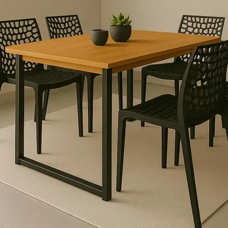 Set Mesa De Jantar 120x90 4 Cadeiras Sofisticado Industrial MESA FERRO CADEIRA G