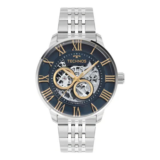 Relógio Technos Masculino Automatico Prata - G3265as/1a Bisel Azul