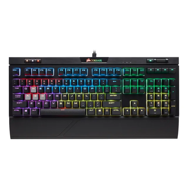 Teclado gamer Corsair Strafe QWERTY Cherry MX Red español color negro con luz RGB