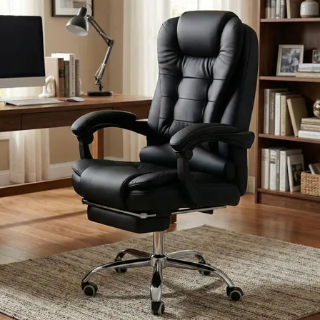 🪑 *CONFORTO PROFISSIONAL COM DESCONTO*

*Cadeira Escritório Diretor Reclinável Ergonômica Apoio Pés Preto Couro Sintético*  
~R$ 729~ → *R$ 484,03*  
💥 *33% OFF*  

✅ Design ergonômico para evitar dores e melhorar a postura  
✅ Reclinável com apoio para o
