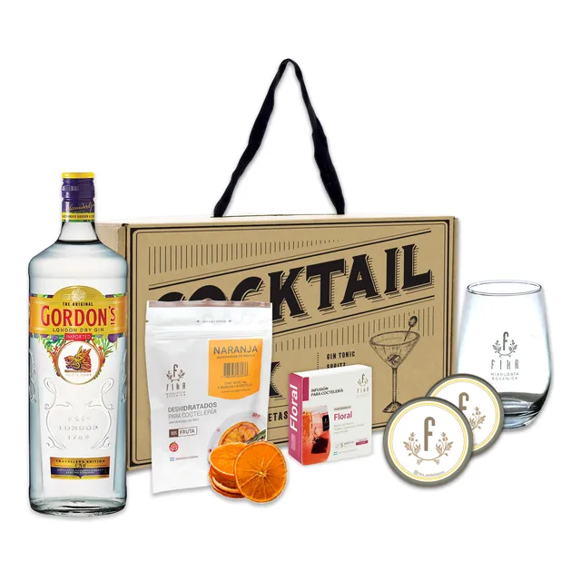 Combo Box Gin Tonic Gordons Botanicos Bolsa Y Copas Regalo