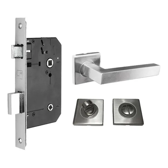 Cj Fechadura Banheiro Inox Escovada Abnt Mod Quadra Fortezza
