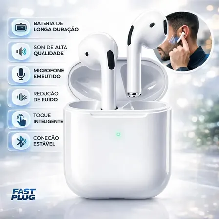 Fone De Ouvido Bluetooth Sem Fio Bateria De Longa Duração Pro 4 Branco Conecta Rápido Fast Plug