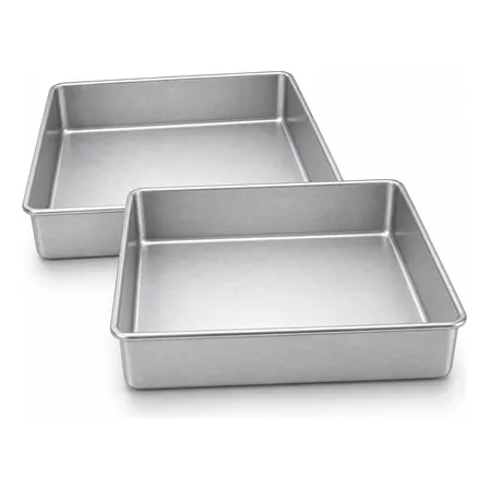 Kit 2 Formas Quadradas, Bolos, Tortas, 30x30x7cm Alumínio Prateado