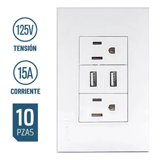 Toma Corriente Doble Con Usb 15amp