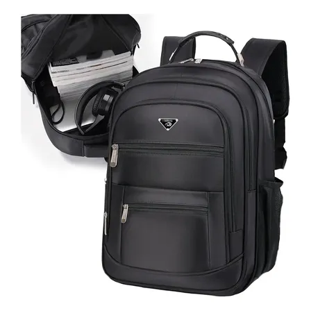 Mochila Masculina Impermeável Faculdade Alça Reforçada Preto Preto Liso