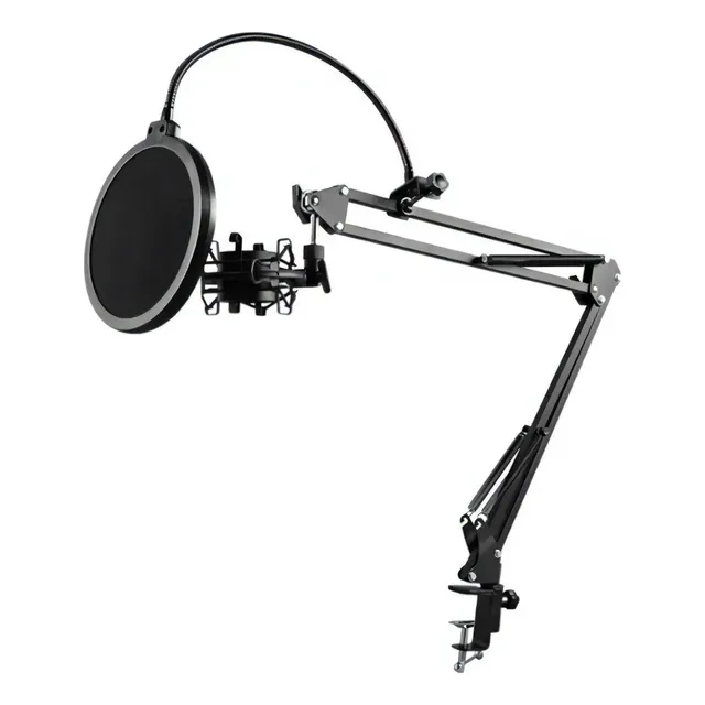 Kit Profesional Brazo Microfono Antipop Soporte Araña Studio Color Negro