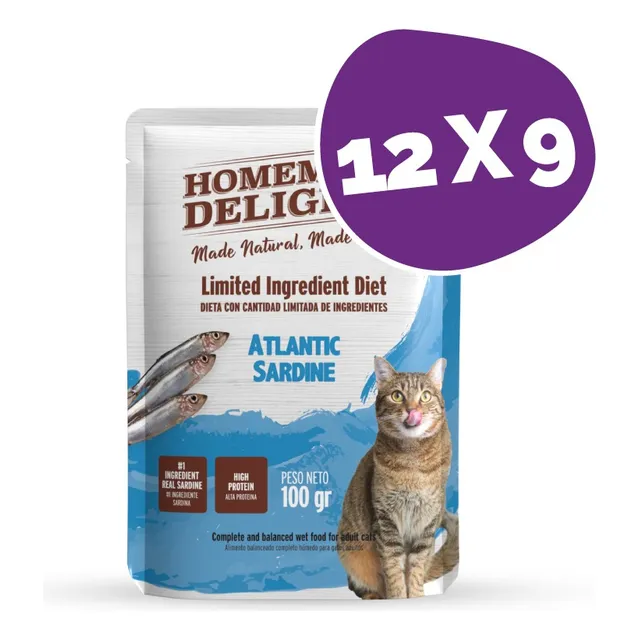 Pouch Homemade Delights Gato Adulto Sardina 100g Pack X 12