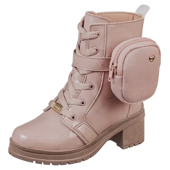 Bota Coturno Menina Saltinho Com Bolsinha Lateral Removível