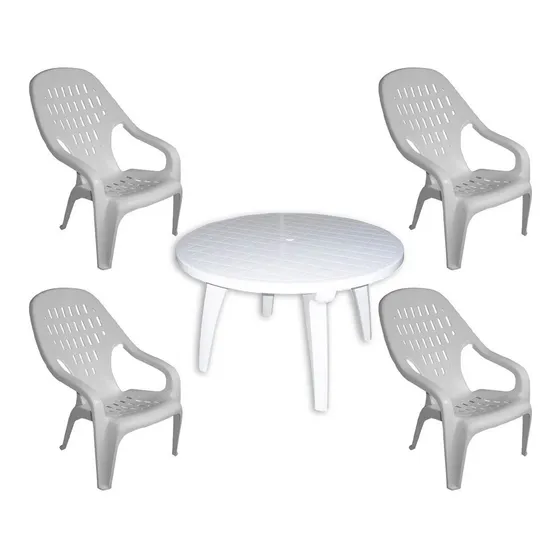 Set 4 Sillas Siesta 1 Mesa Mascardi Reforzada Blanco