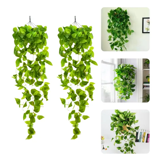 2 Pendentes De Jiboia Artificial Jardim Vertical Folhagem