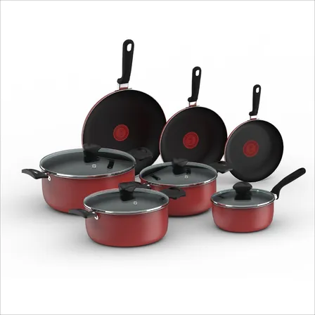 Batería Imusa Colors 11piezas Rojo Con Tapa De Vidrio Batería Imusa Colors 11piezas Rojo Con Tapa De Vidrio