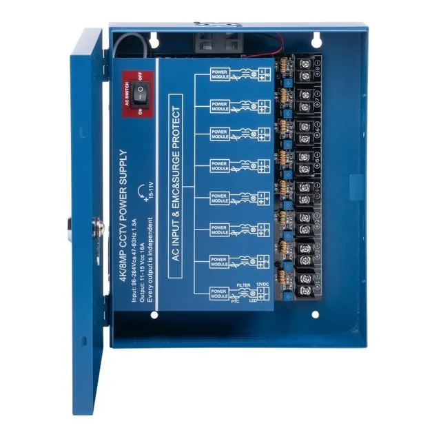 Fuente De Poder Profesional 16amperes 8ch 2a Por Salida / Protección Contra Sobrecargas / Filtro De Ruido Para Cámaras 4k / Xp8-dc-16-4kv