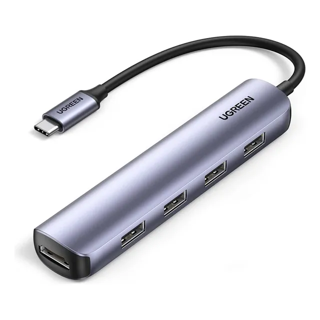 Adaptador Ugreen Hub USB 3.0 tipo C 5 en 1 5 gbps gris