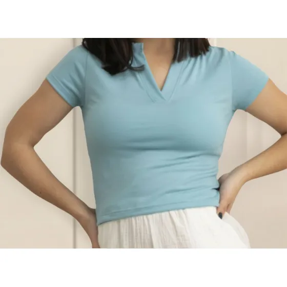 Remera Nano De Jersey Corta Escote V Gema #2451