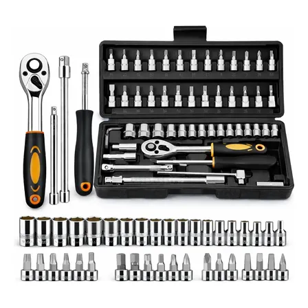 Kit Ferramenta Estojo Soquetes Chave Catraca Manual 46 Peças Preto