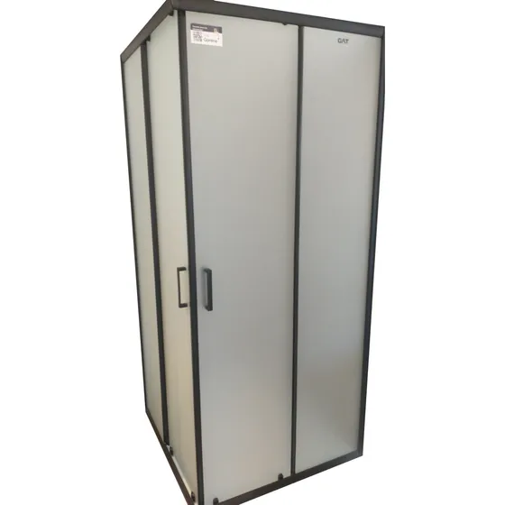 Box De Ducha Mampara Gorena York 100cm Cabina Recta C/base Armazón Negro Panel Esfumado