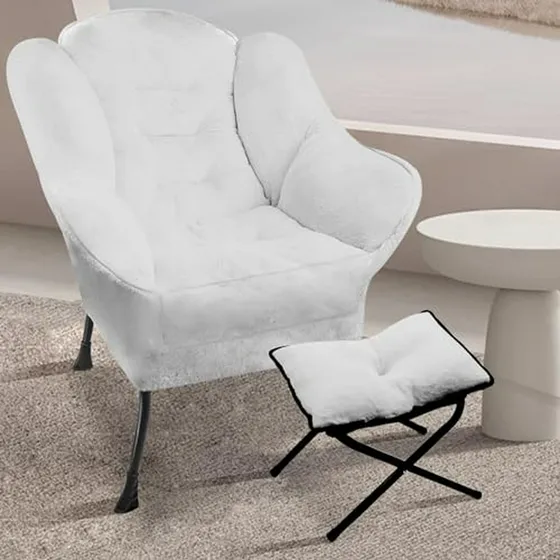 Sillón Con Otomana De Piel Sintética Gris, Ideal Para Lectur