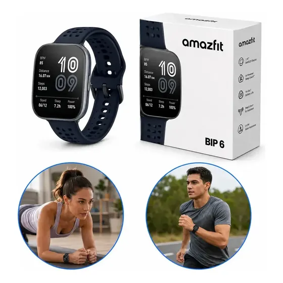 Smartwatch Amazfit Bip 6 com GPS e Tela de 1.97" Preto